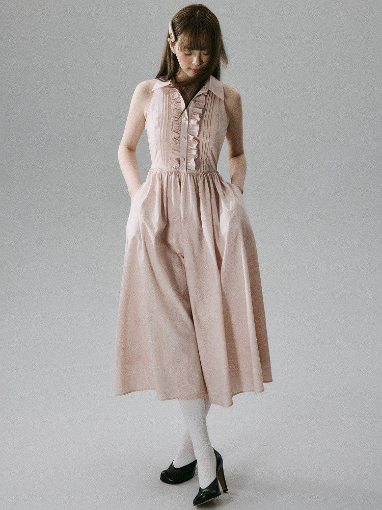 Halterneck Pocket Long Skirt Dress