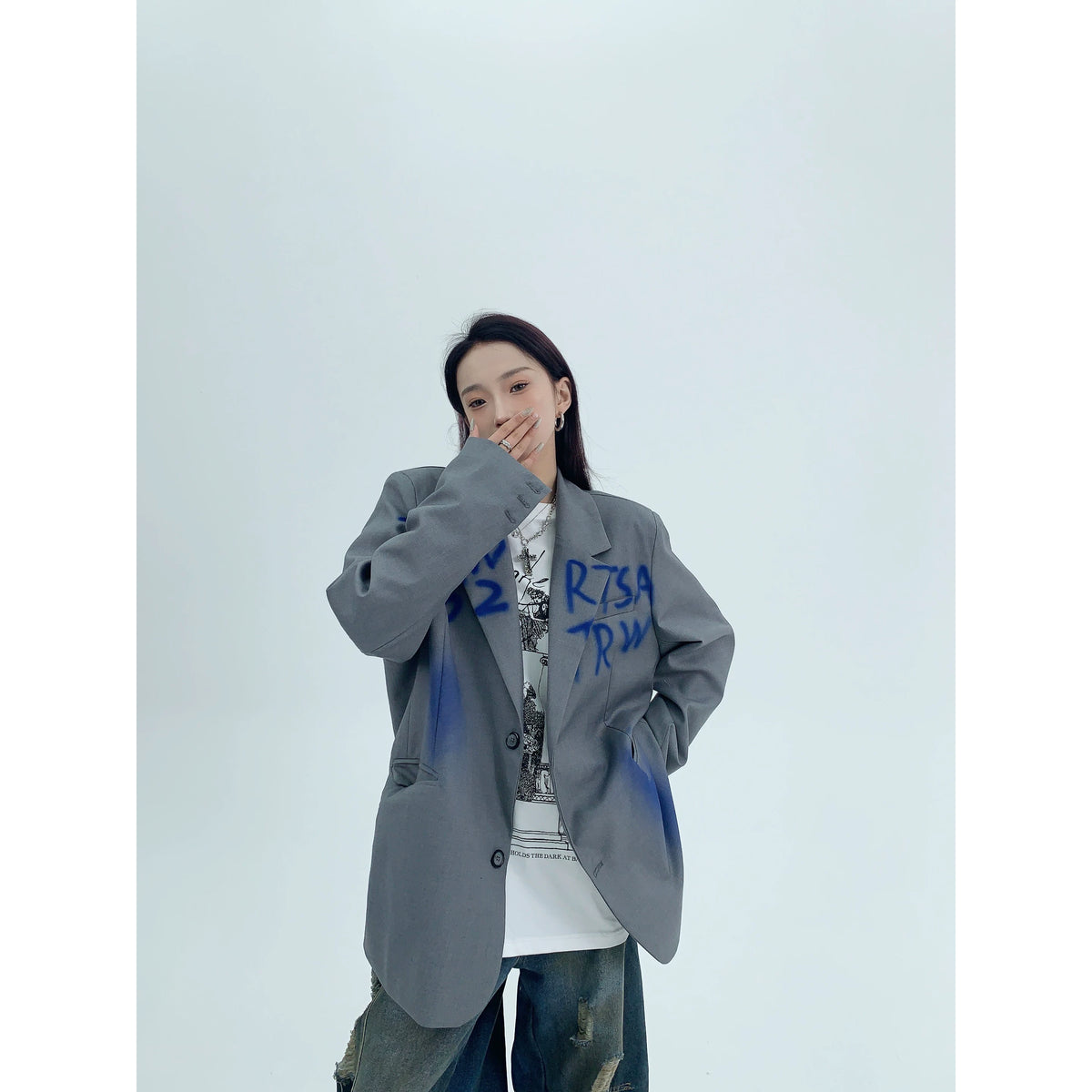 Graffiti Print Oversized Tailored Jacket