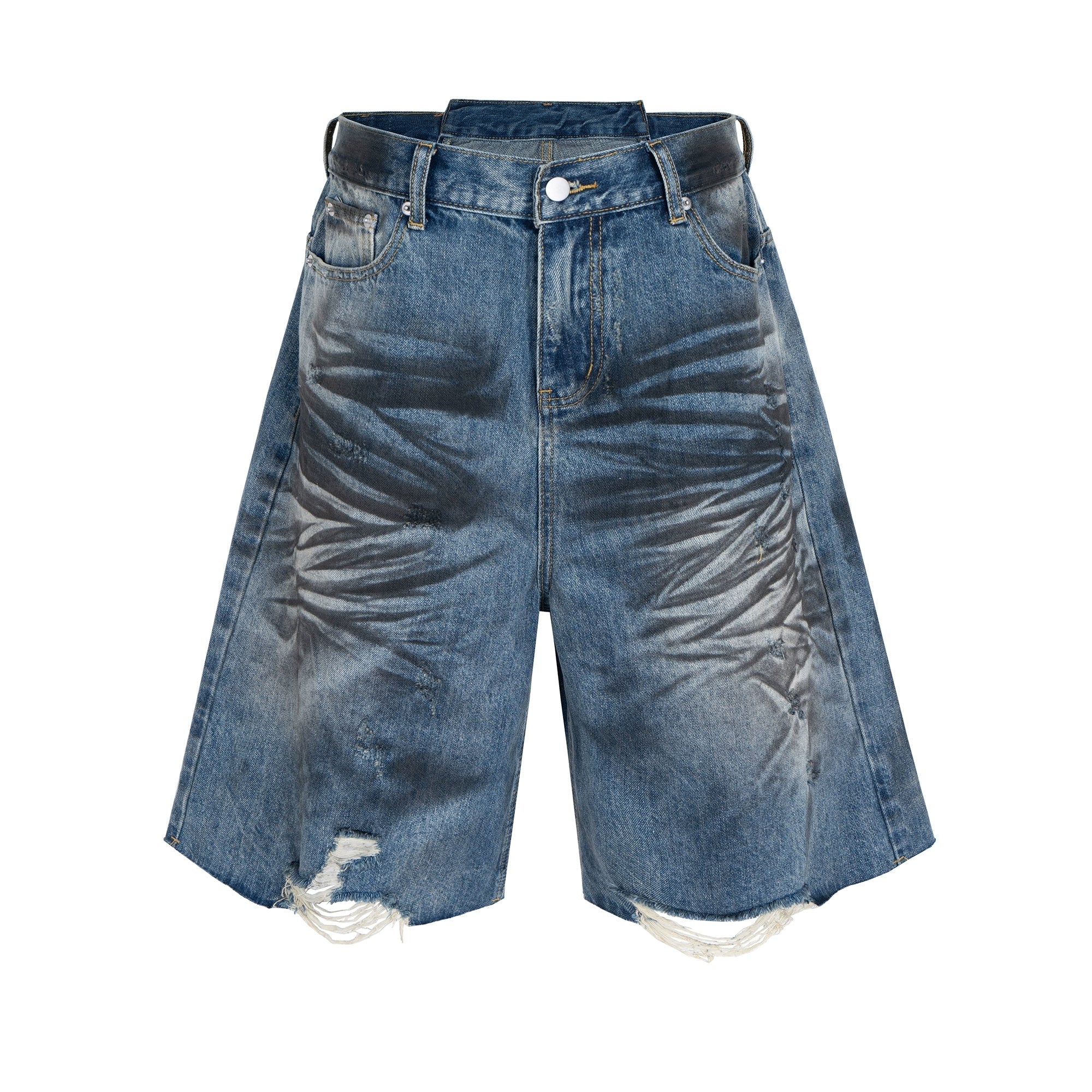 Wash Crinkle Cut Hem Denim Half Jeans