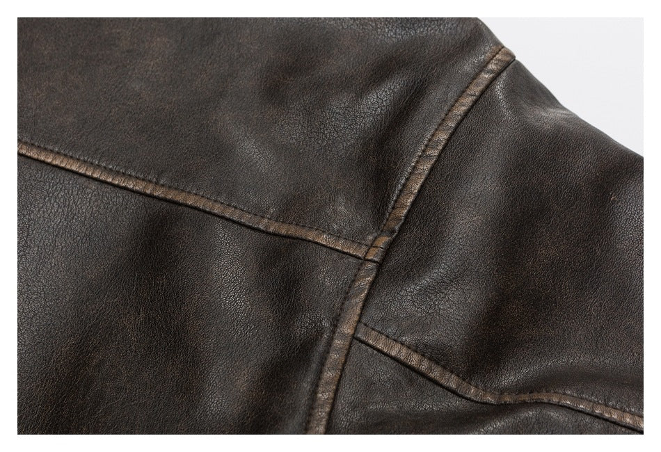 Veste unisexe vintage doublée de laine et de cuir