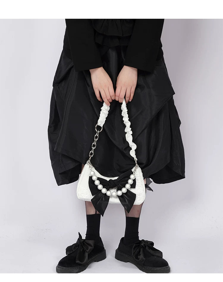 Contrast Color Bow Shoulder Bag