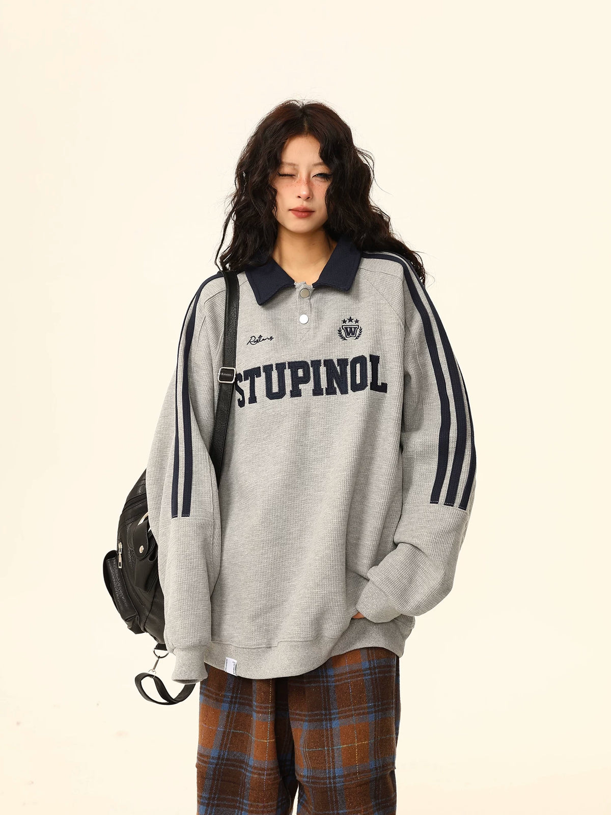 Oversized Polo Collar Sweatshirt