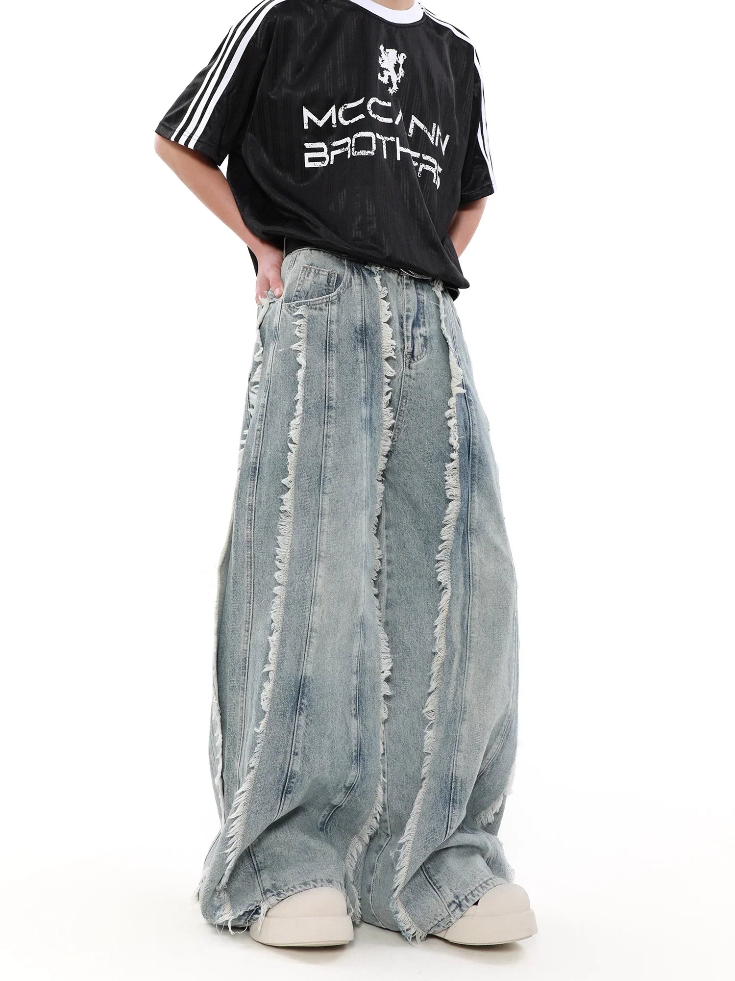 Tassel Design Wide Leg Denim Jeans