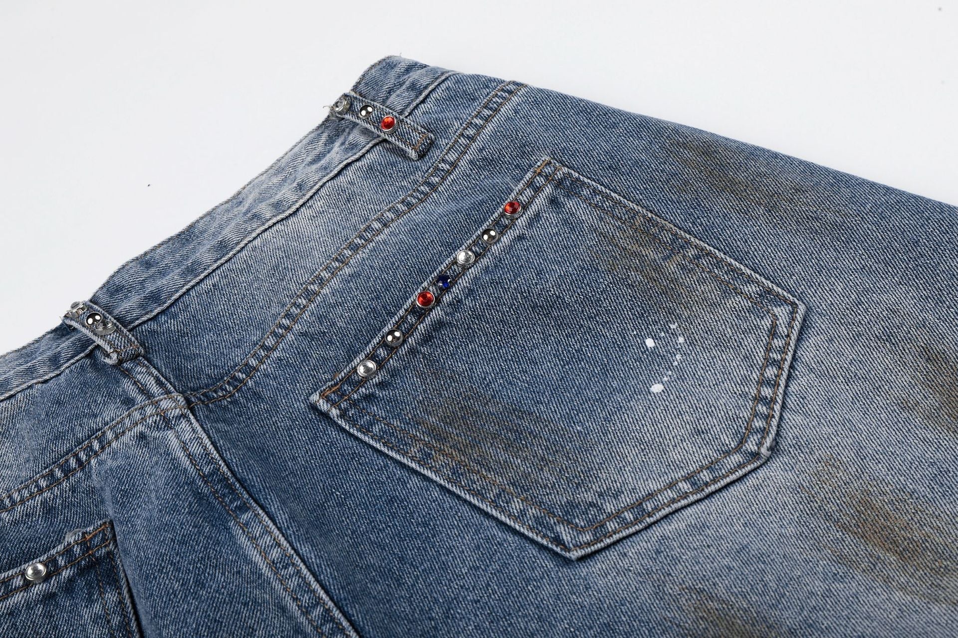 Washed Paint Damage Wide Leg Denim Jeans