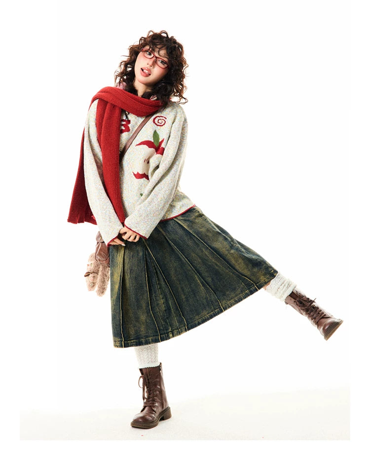 Fruit Pattern Knit Oversize Hoodie