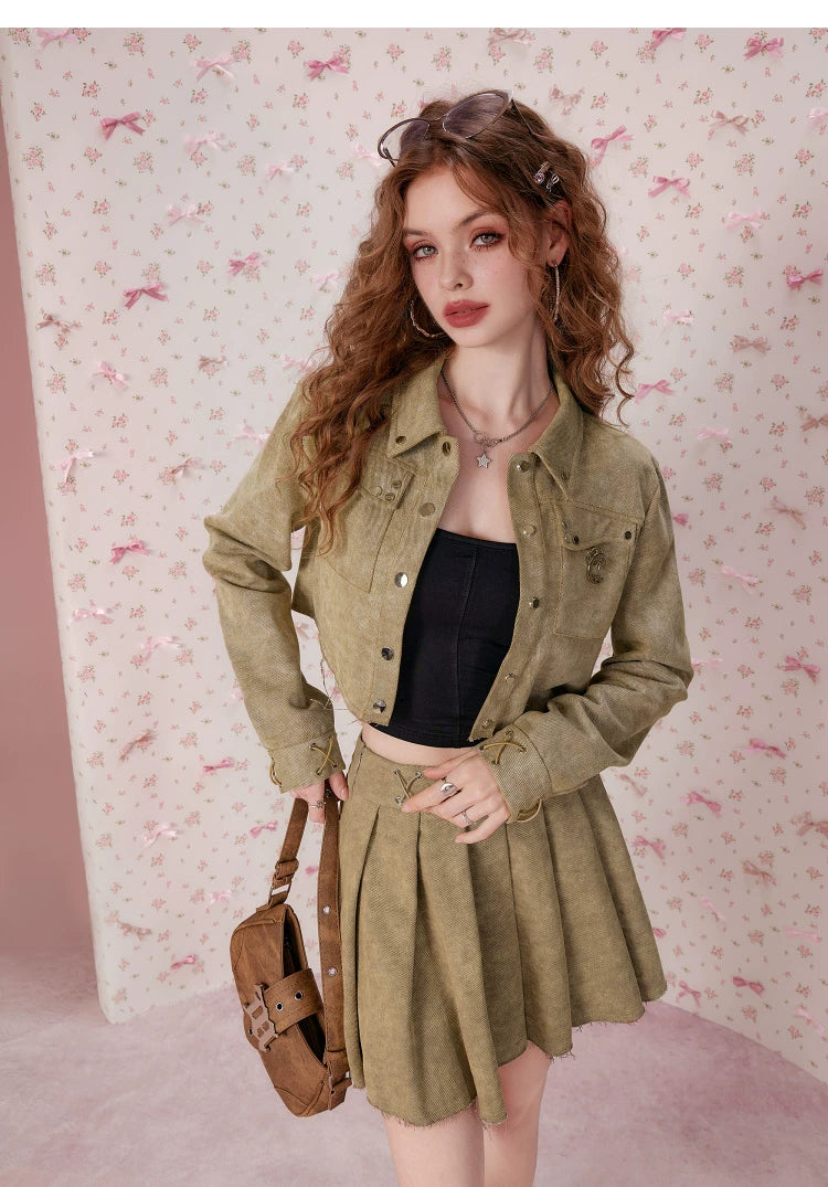 Pleats Short Skirt & Short Jacket Setup