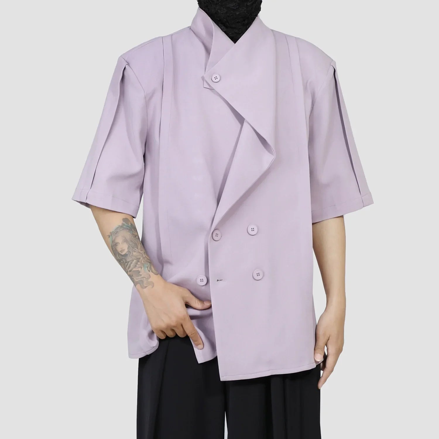 Asymmetrical Double-Breasted Short Sleeve Shirt