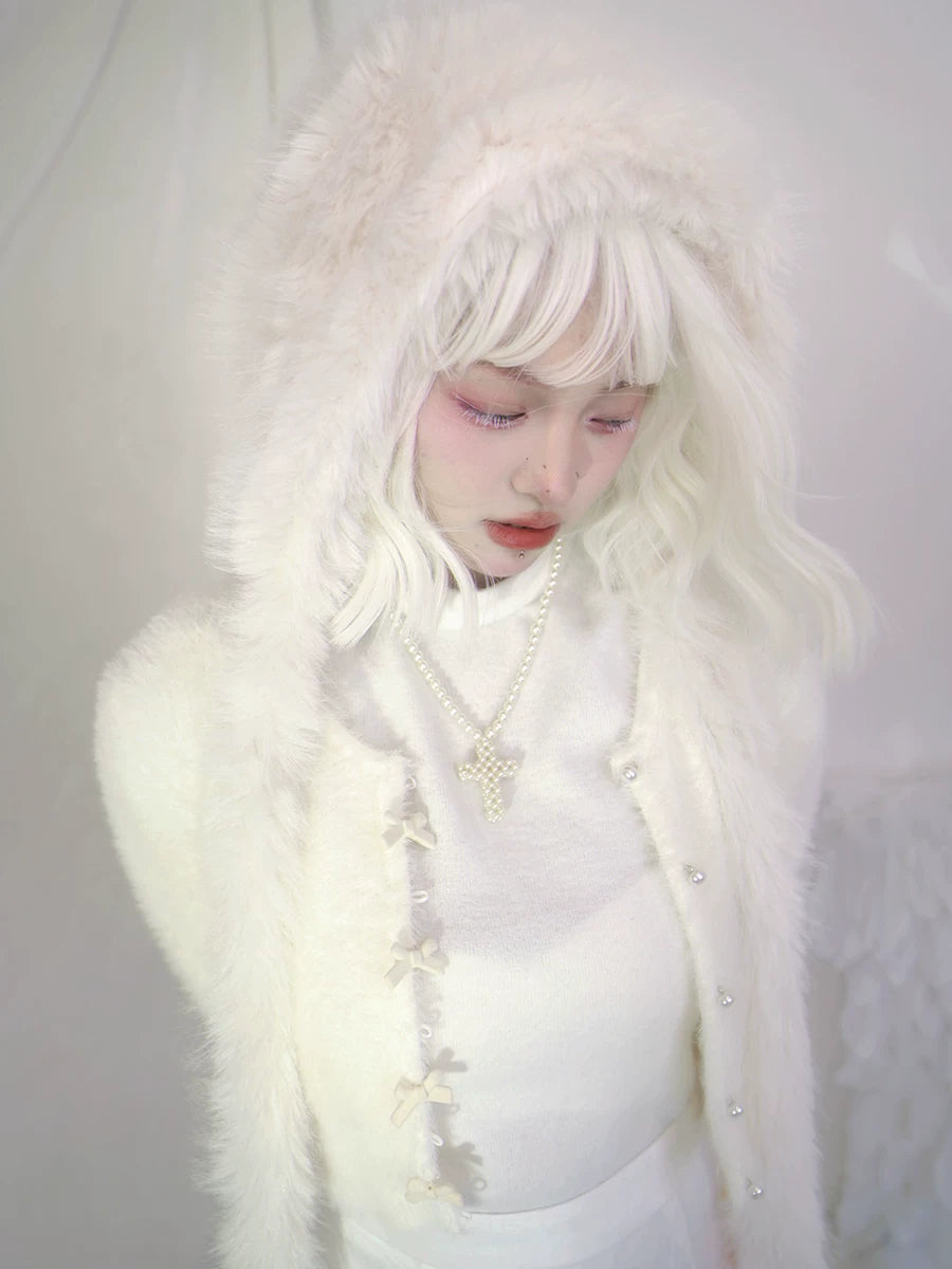 Pearl Bow Short Knit Cardigan