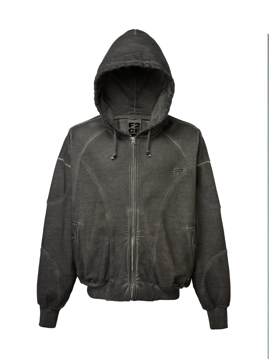 Oversize-Kapuzenjacke mit Reißverschluss und gewaschenem Fleecefutter