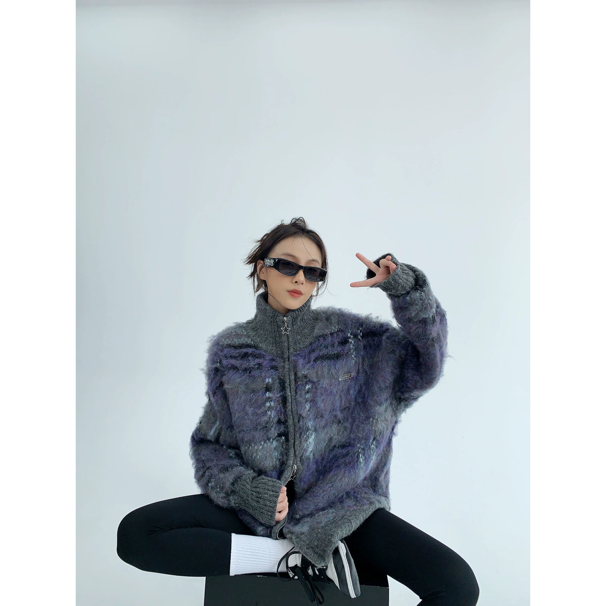 Oversized Double Zipper Knit Cardigan