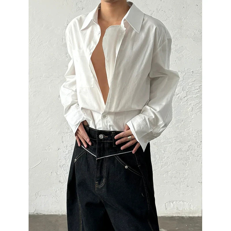 Minimalist Design Double Placket Layered Button Long Sleeve Shirt