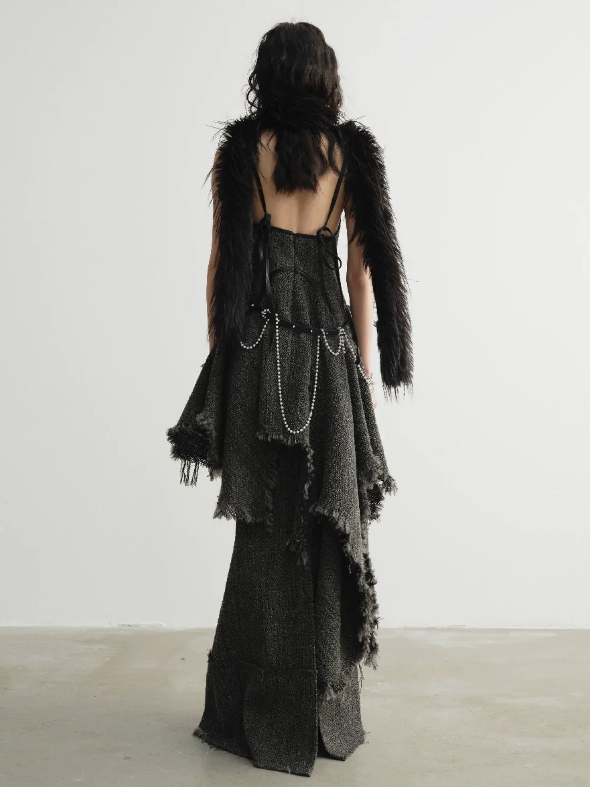 Frayed Fringe Strap Shoulder Dress