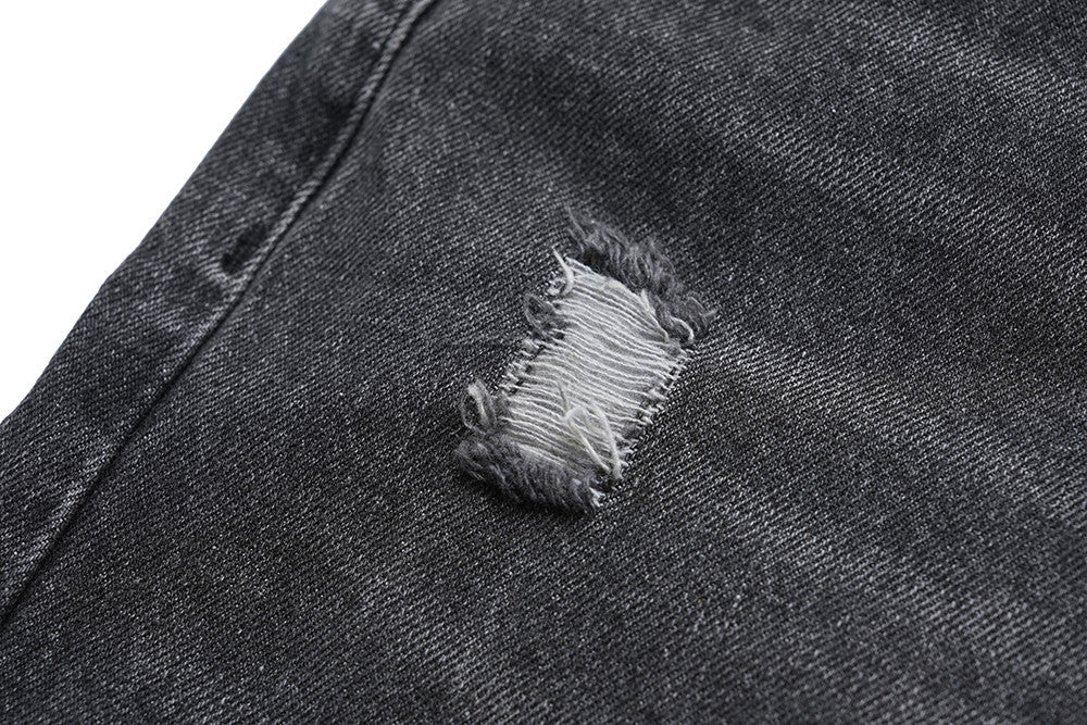 Pierced Distressed Denim Shorts
