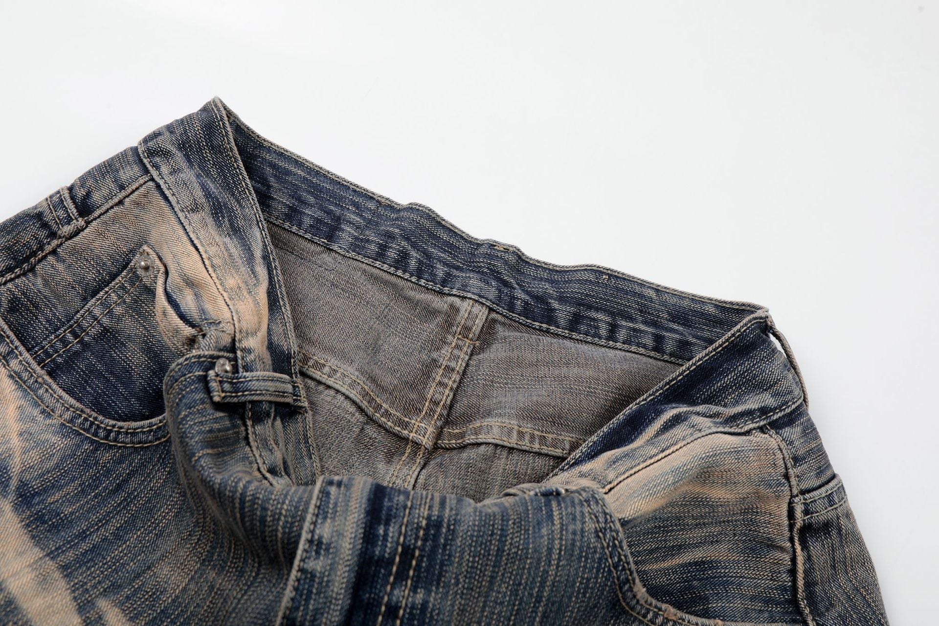 Washed Whisker Wide Leg Denim Jeans
