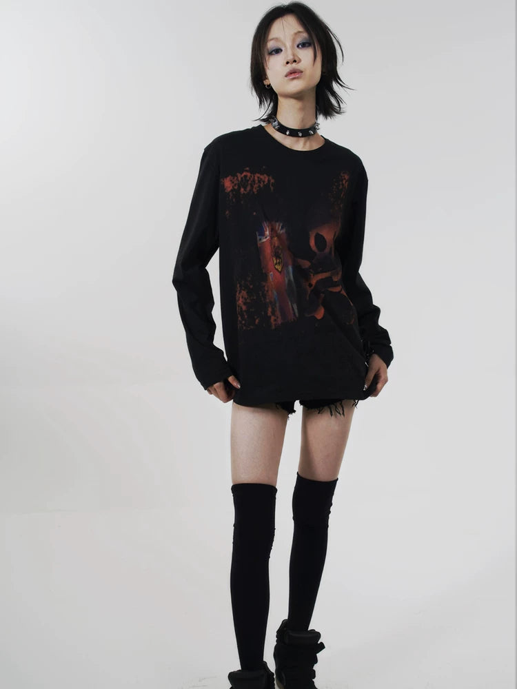 Skull Metal Print Long Sleeve T-Shirt