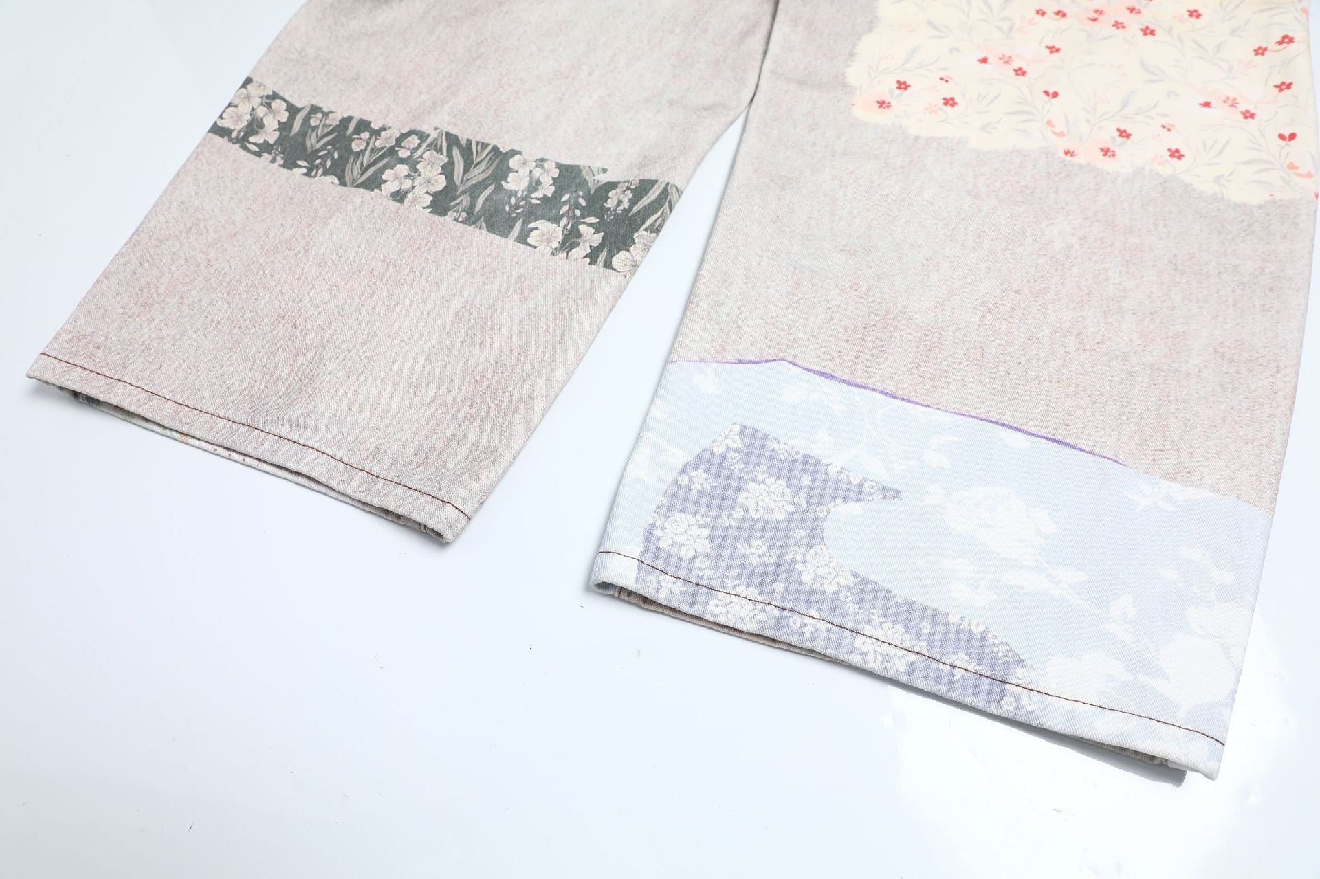 Collage Print Wide Leg Denim Jeans