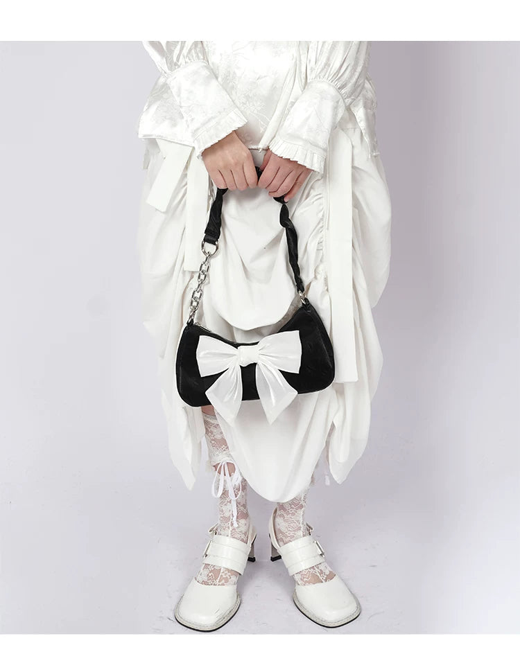 Contrast Color Bow Shoulder Bag
