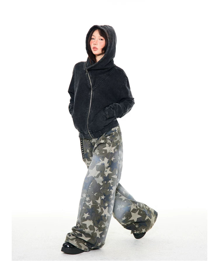 Asymmetrical Zipper Oversize Hooded Jacket