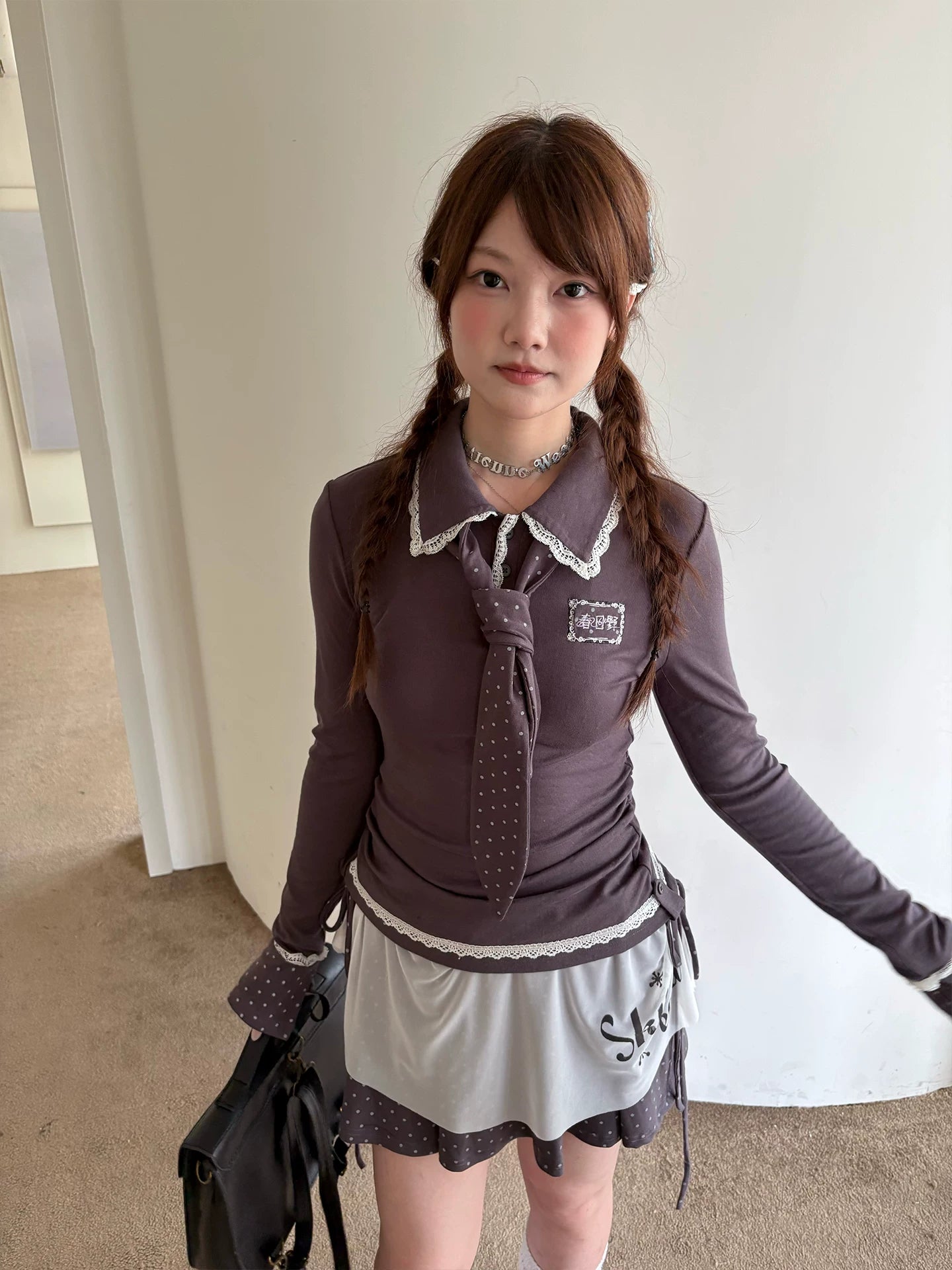Lace Patchwork Splice Long Sleeve Shirt