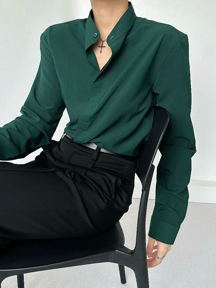 스탠딩넥 숄더라인 긴팔 셔츠