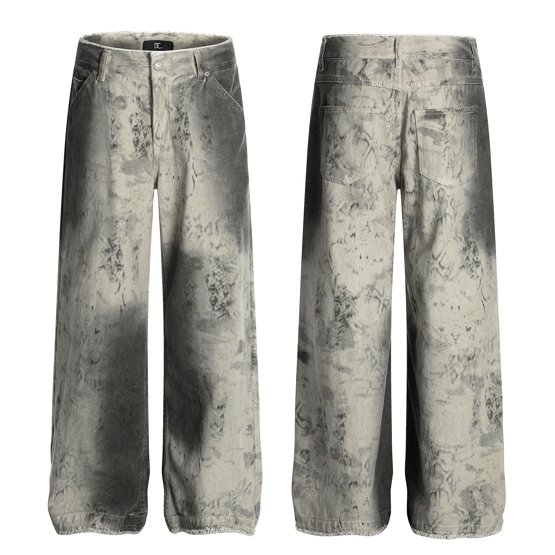 Paint Washed Wide Leg Denim Jeans