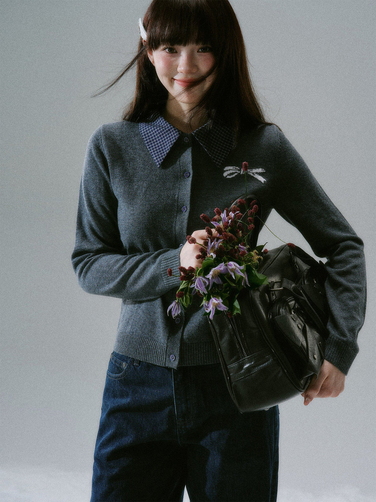 Shirt Collar Wool College Knit Cardigan