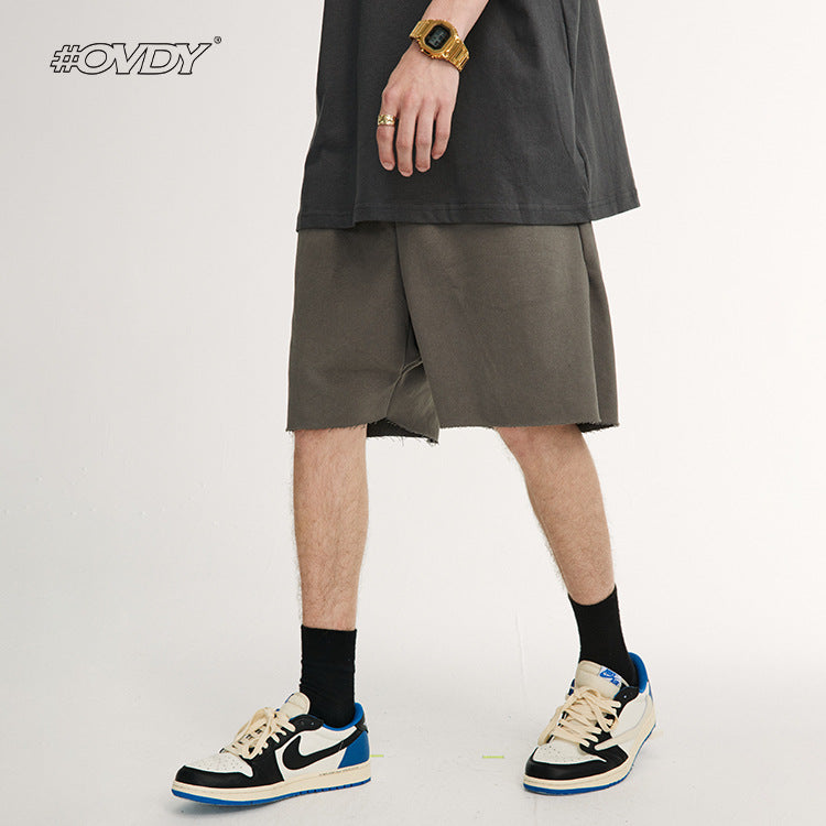 Frayed Hem Drawstring Cotton Short Pants