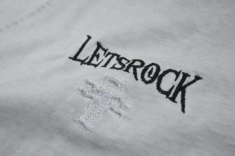 Washed Embroidery Raglan Short Sleeve T-Shirt