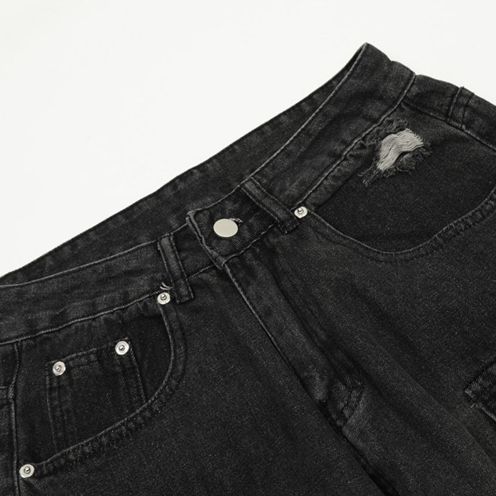 Distressed Denim Cargo Pants