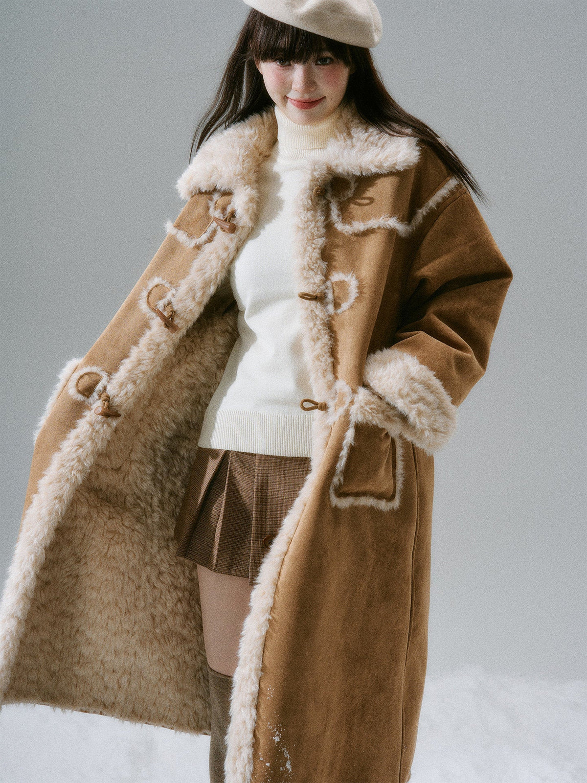 Cream Oak College Vintage Fur Horn Button Coat