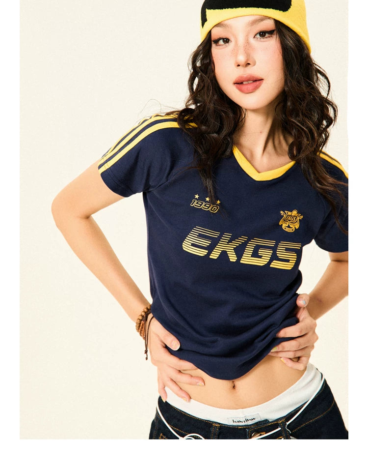 Stripe Letter Print Short Sleeve T-Shirt & Short Pants Setup