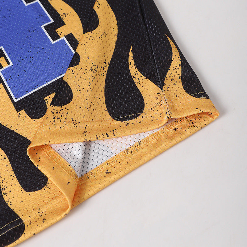 Racing Flame Print V-Neck Short Sleeve T-Shirt