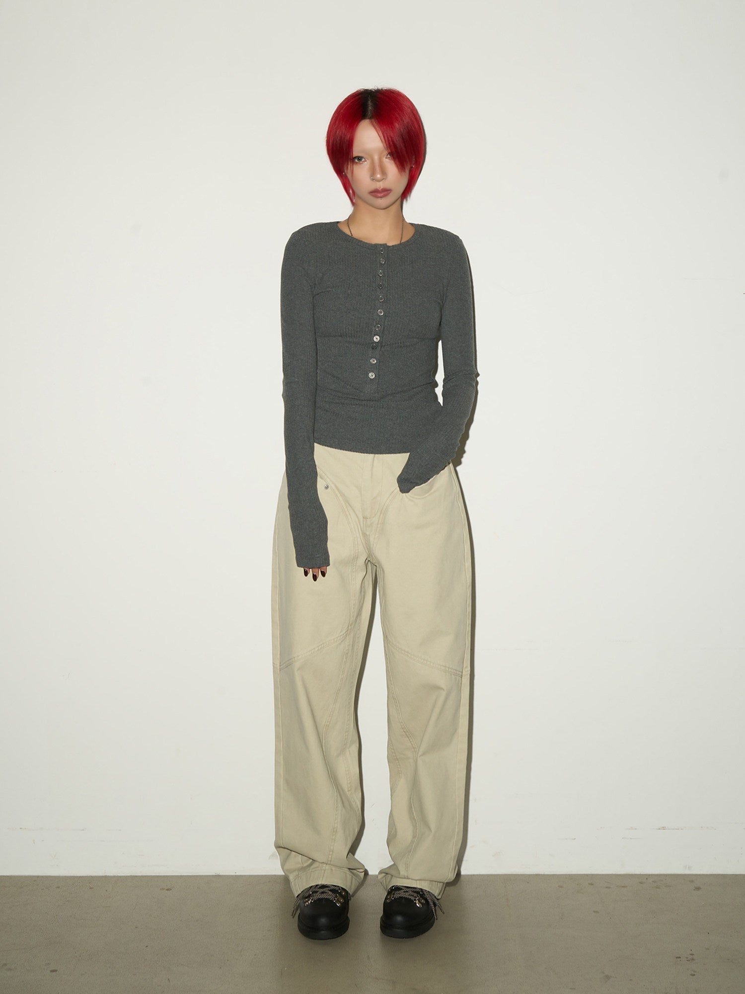 Fitted Knit Long Sleeve T-Shirt