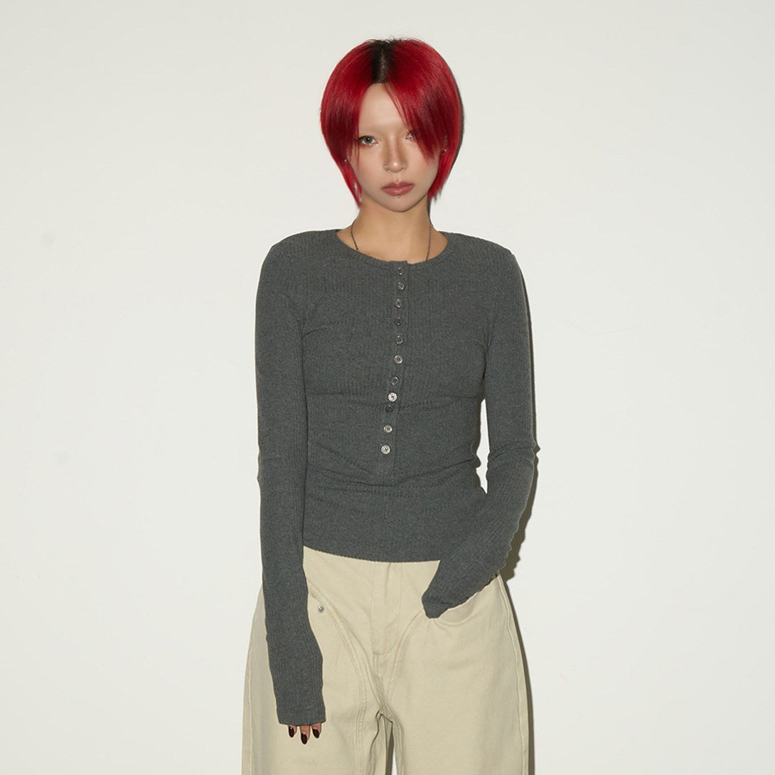 Fitted Knit Long Sleeve T-Shirt
