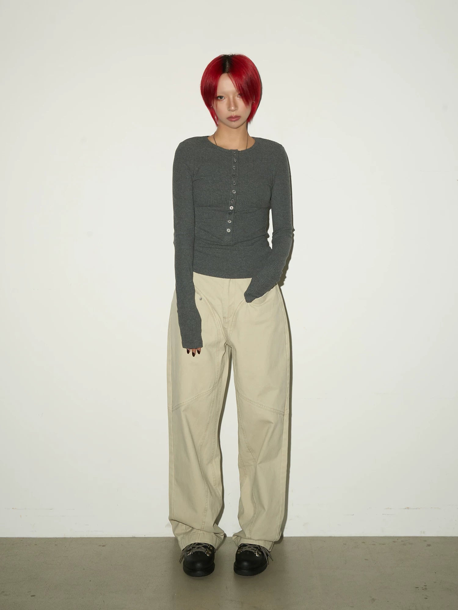 Fitted Knit Long Sleeve T-Shirt