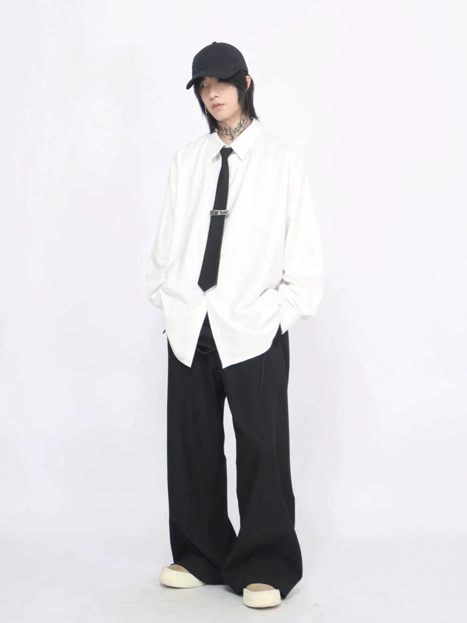 With Tie Plan Long Sleeve Shirt