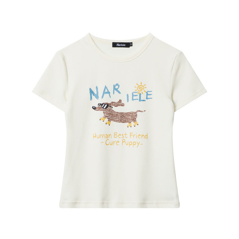 Cartoon Letter Printed T-shirt