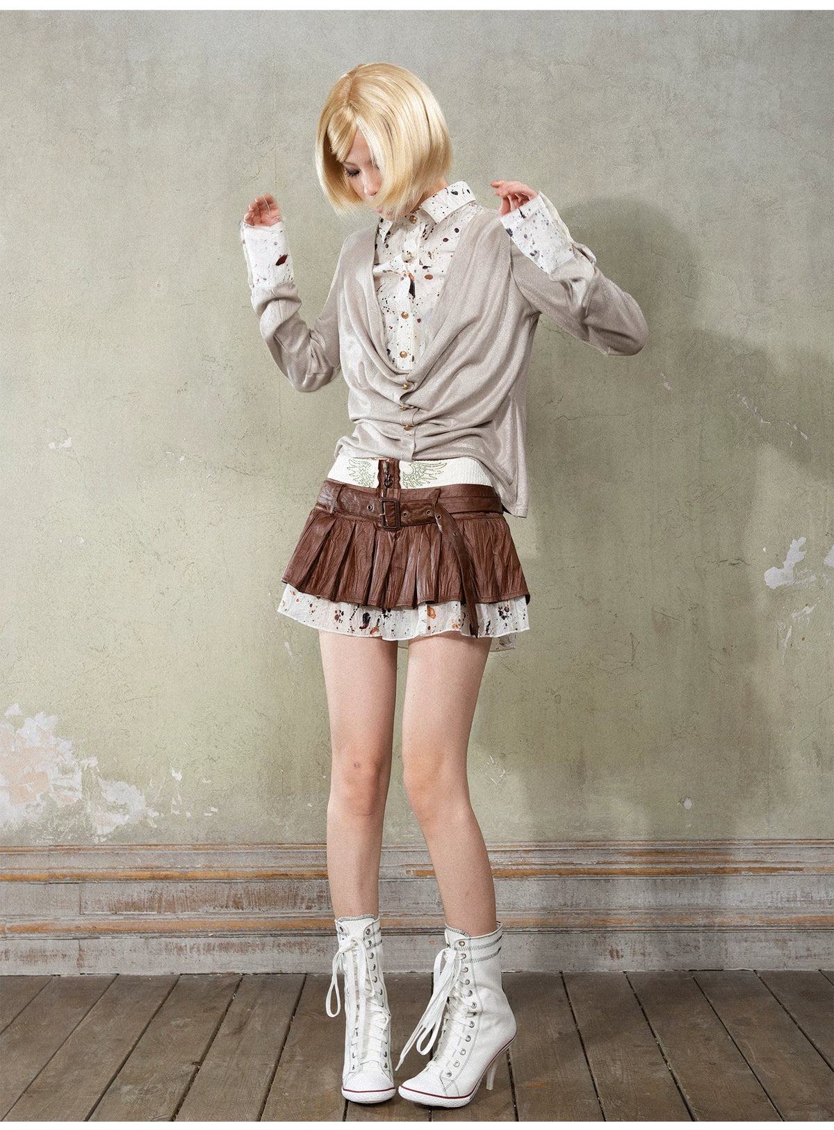 V-Neck Fake Layered Patchwork Long Sleeve Shirt