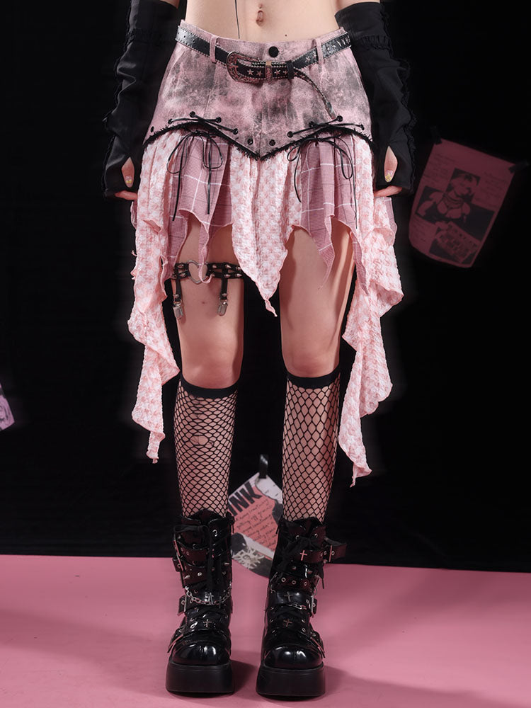 Irregular Damage Ruffle Denim Skirt