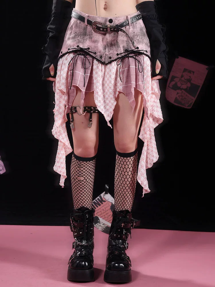 Irregular Damage Ruffle Denim Skirt