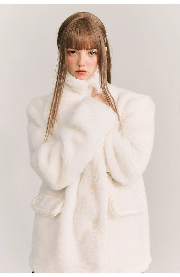 Loose Plain Fake Woolen Jacket