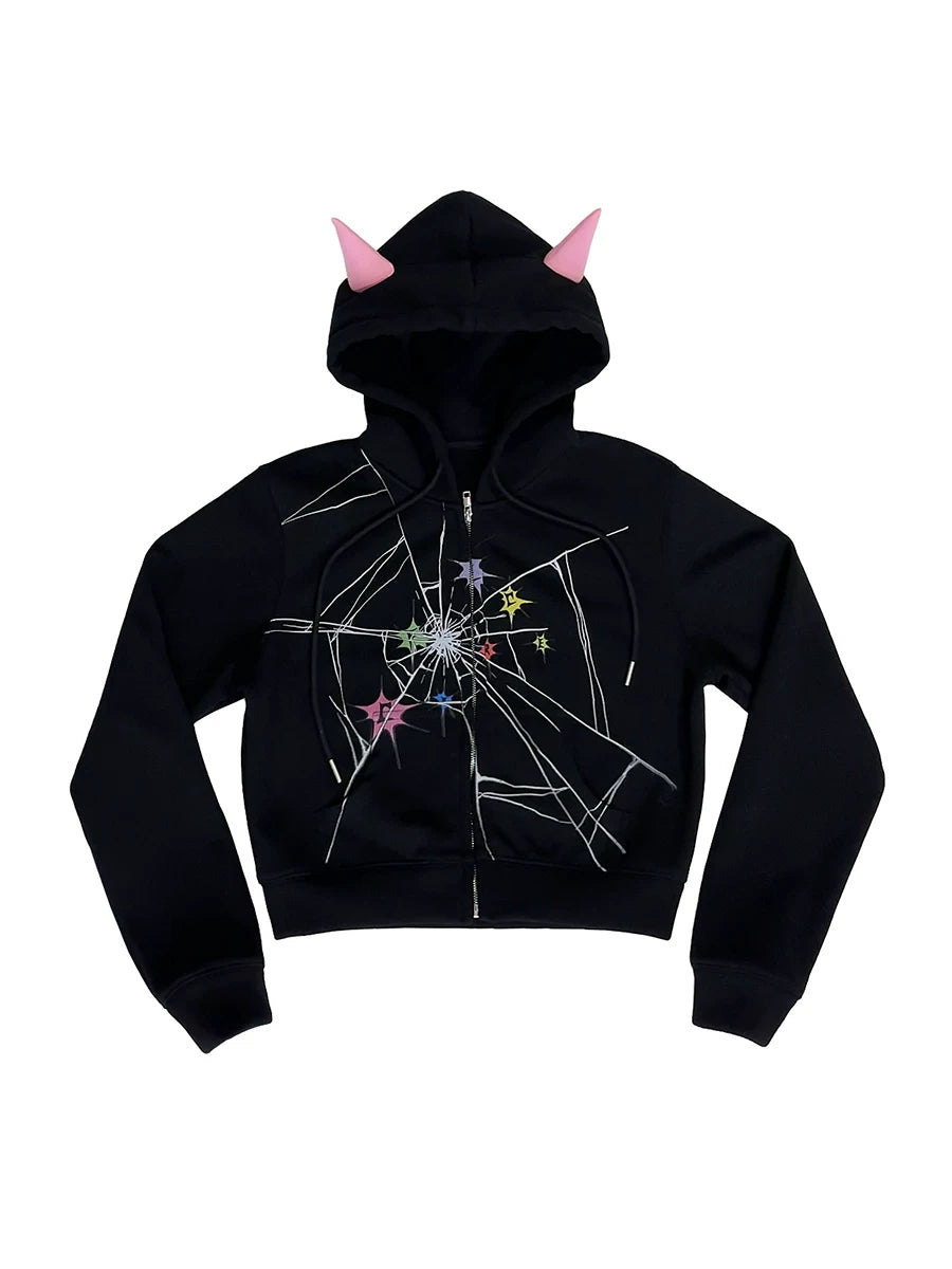Cracked Print Zipper Hoodie