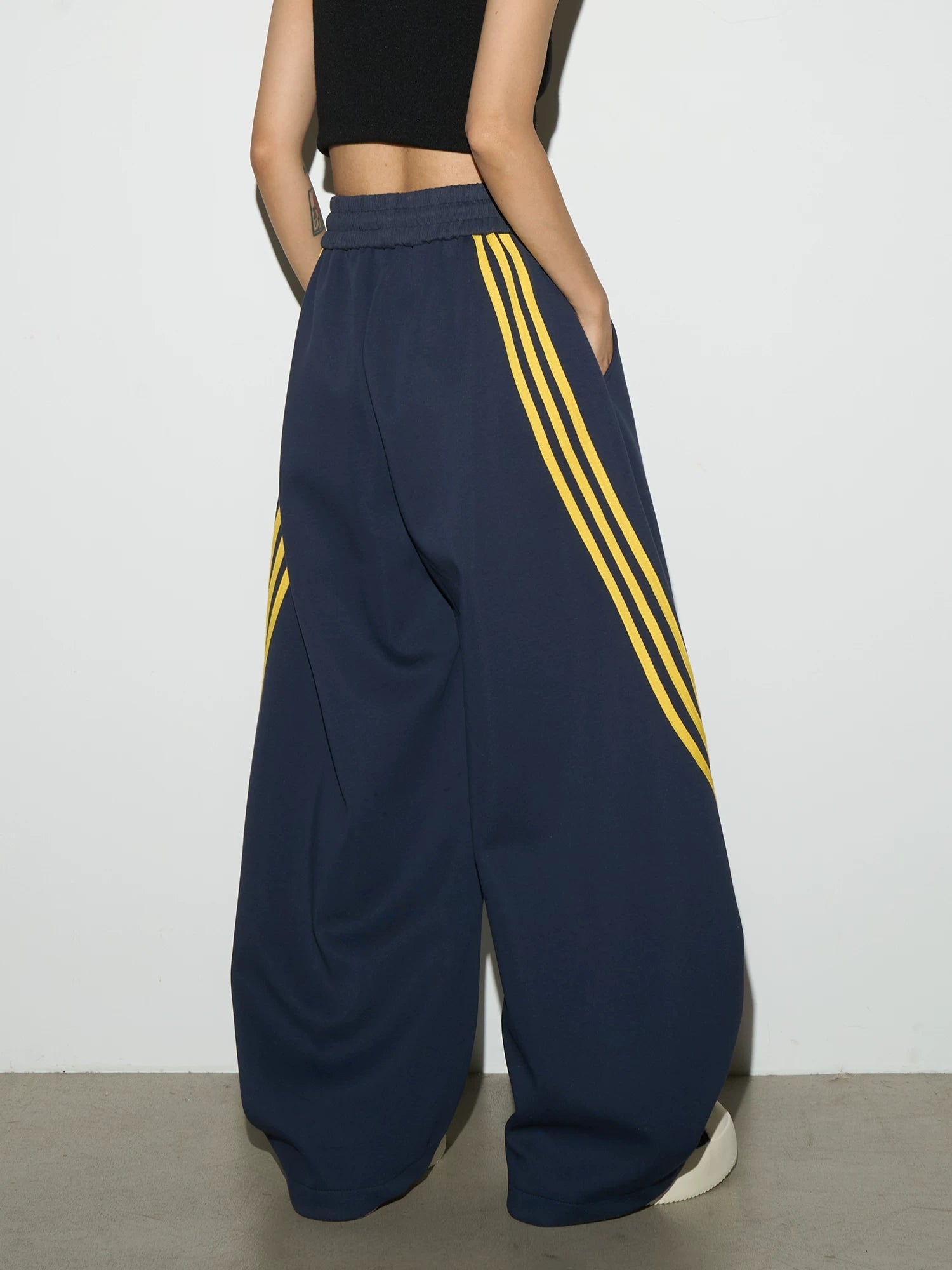 Stripe Contrast Drawstring Wide Leg Sweatpants