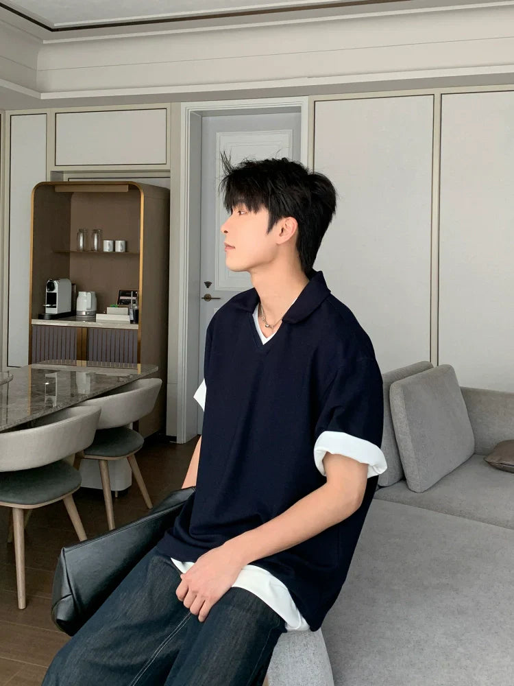 Detachable Collar Short Sleeve Polo Shirt