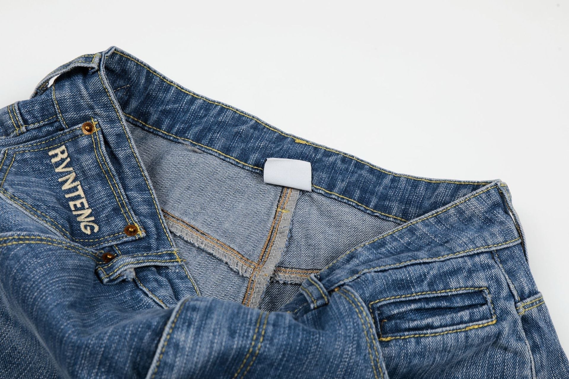 Washed Logo Embroidery Wide Leg Denim Jeans