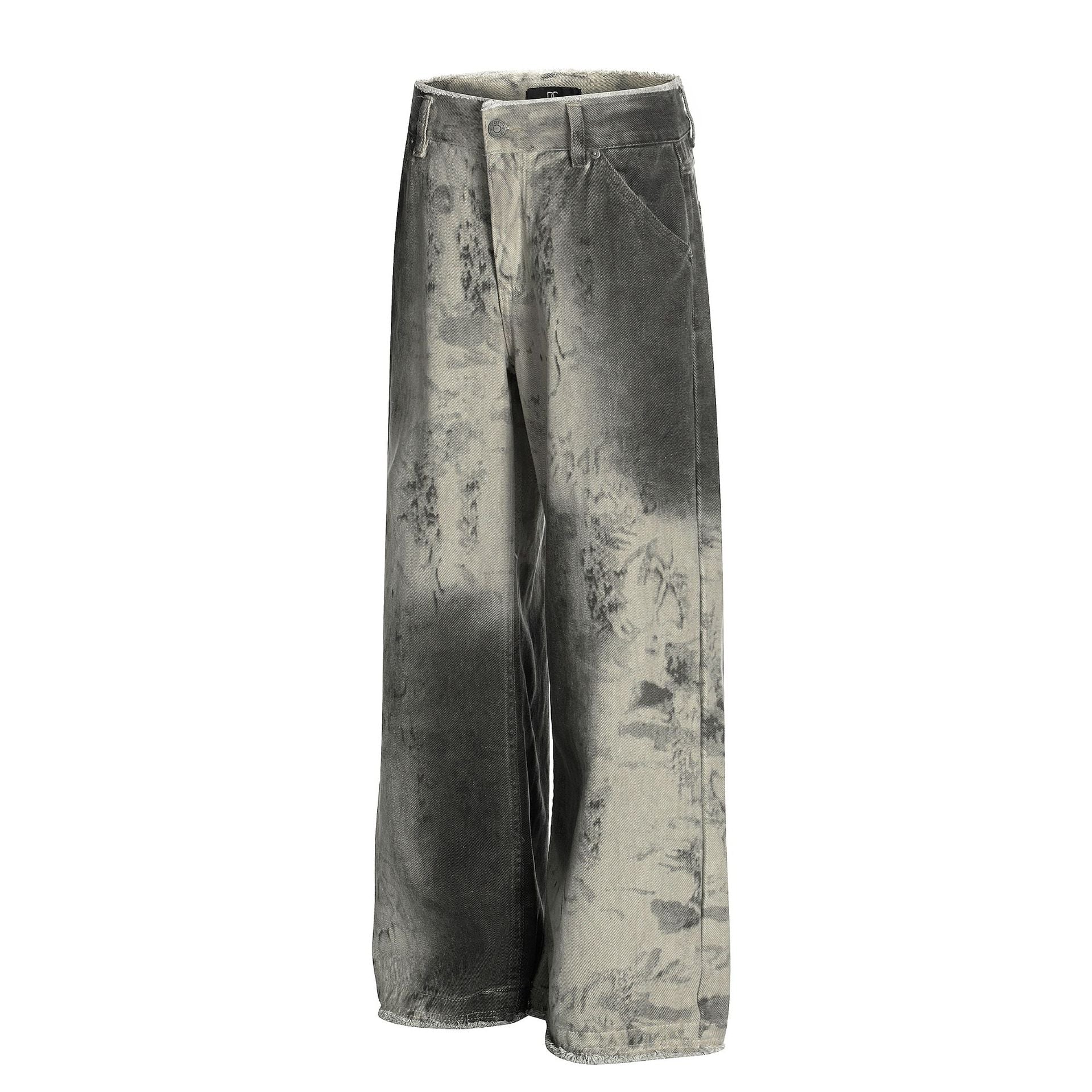 Paint Washed Wide Leg Denim Jeans