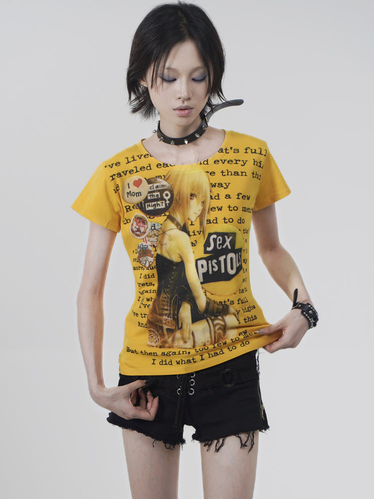 Cartoon Print Short Sleeve T-Shirt