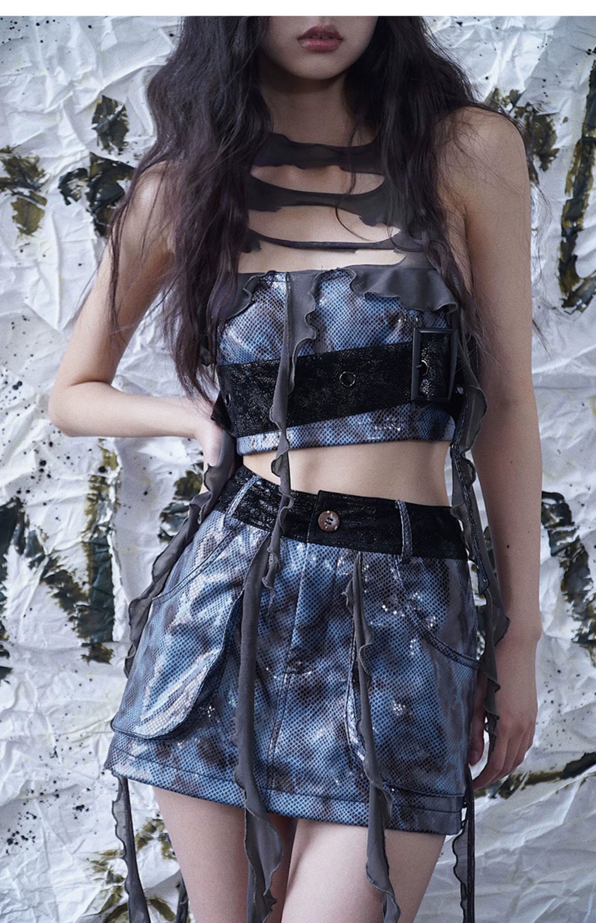 Fringe Patchwork PU Leather Skirt