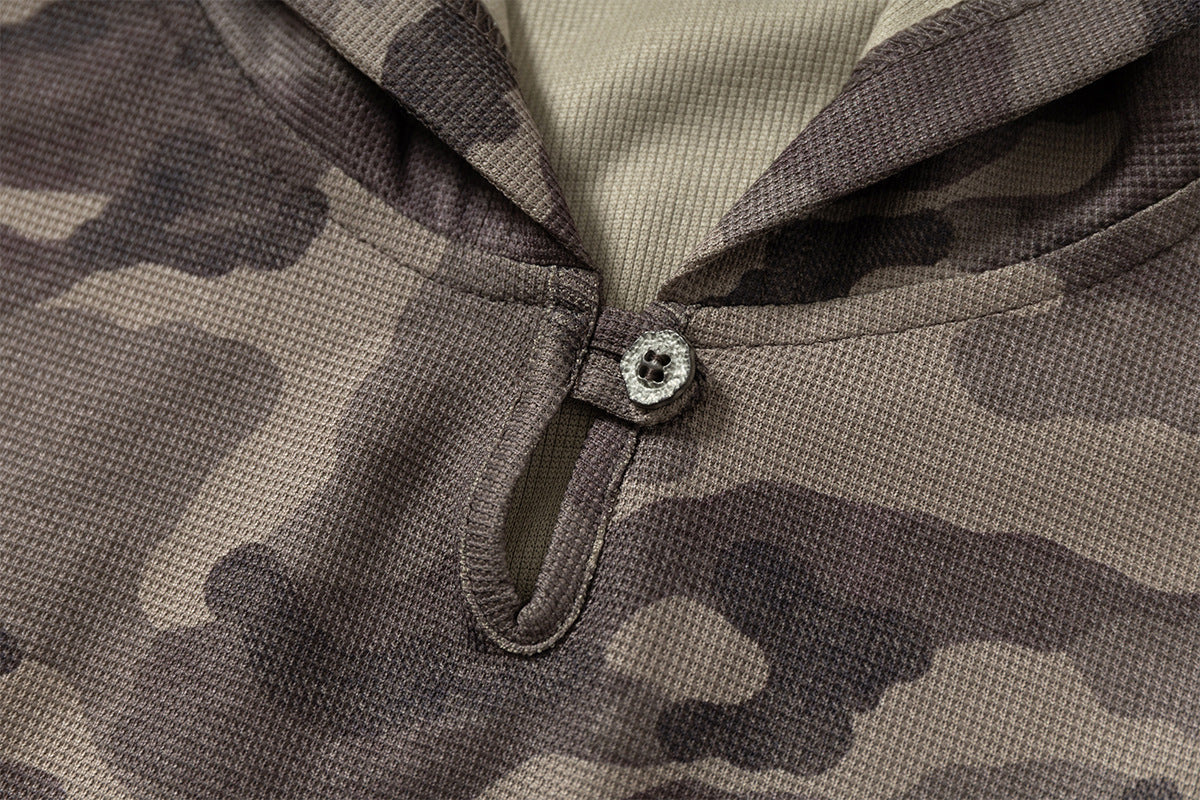 Camouflage Contrast Sleeve Embroidery Hoodie