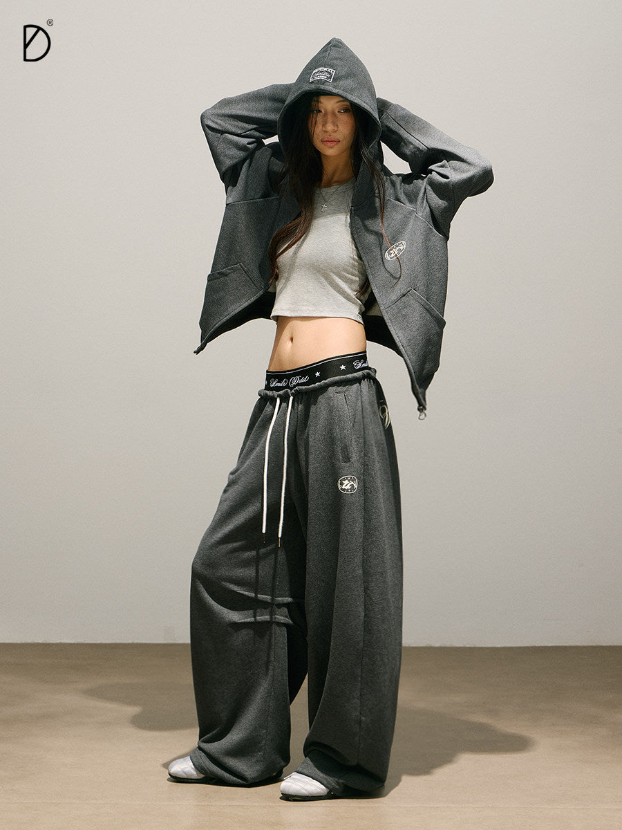 Logo Print Cropped Hoodie & Logo Print Wide Leg Sweatpants Setup